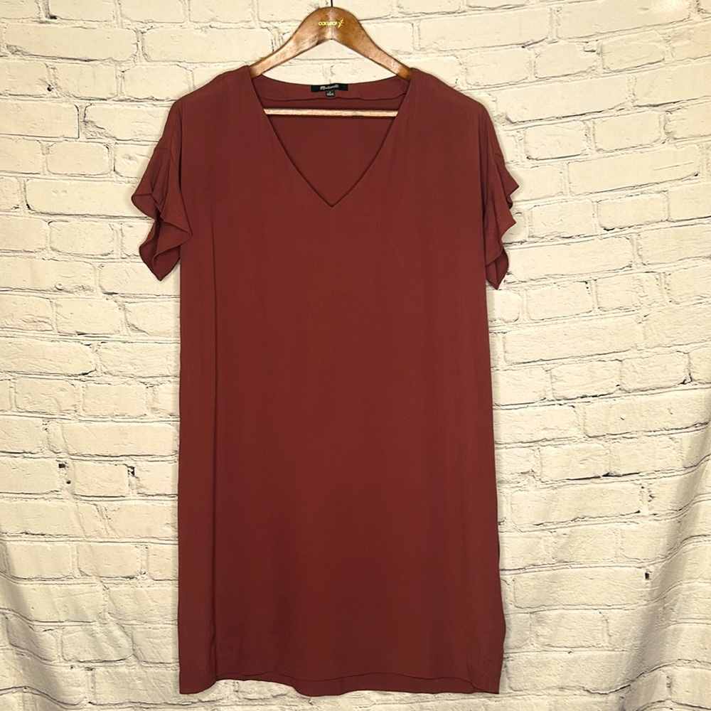Madewell Rust Red Short Sleeve V-Neck Shift Dress Size Small Excellent Condition